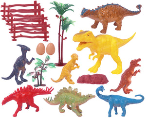 Toyshine Pack of 17 Small Medium Large Sized Wild Animal Dinosaur Rubber Play Toy for Kids Baby 3 4 5 6 7 Year Old, Non-Toxic