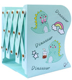 Toyshine Dinosaur Adjustable Metal Bookends Heavy Duty for Shelves, 2 Dividers, Anti-Slip Design, Desktop Organizer, Foldable Book Holder Stand for Kids, Girls, Desk, Office, Home- Green