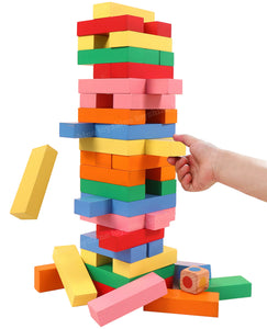 Toyshine 54 Pcs Printed Educational Wooden Stacking Tumbling Tower Blocks Toys, Building Blocks for Kids with Dice -Multi