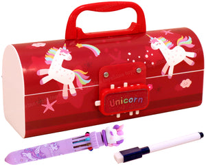 Toyshine Pencil Box with Code Lock Pen Case Large Capacity Multi-Layer Multi-Function Storage Bag Secret Compartment Pencil Box - Unicorn Dark Red