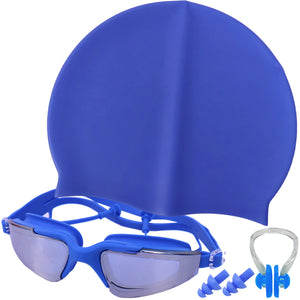 Toyshine Swimming Combo Kit for kids- 1 pc swim cap, 1 Anti Fog Goggles with ear plugs (Blue Combo)