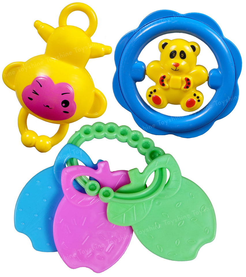 Toyshine Pack of 3 Non - Toxic Essentials First Baby Rattle Set Teething Set Infant Rattle Toys for Babies 0-6 Months - Model B