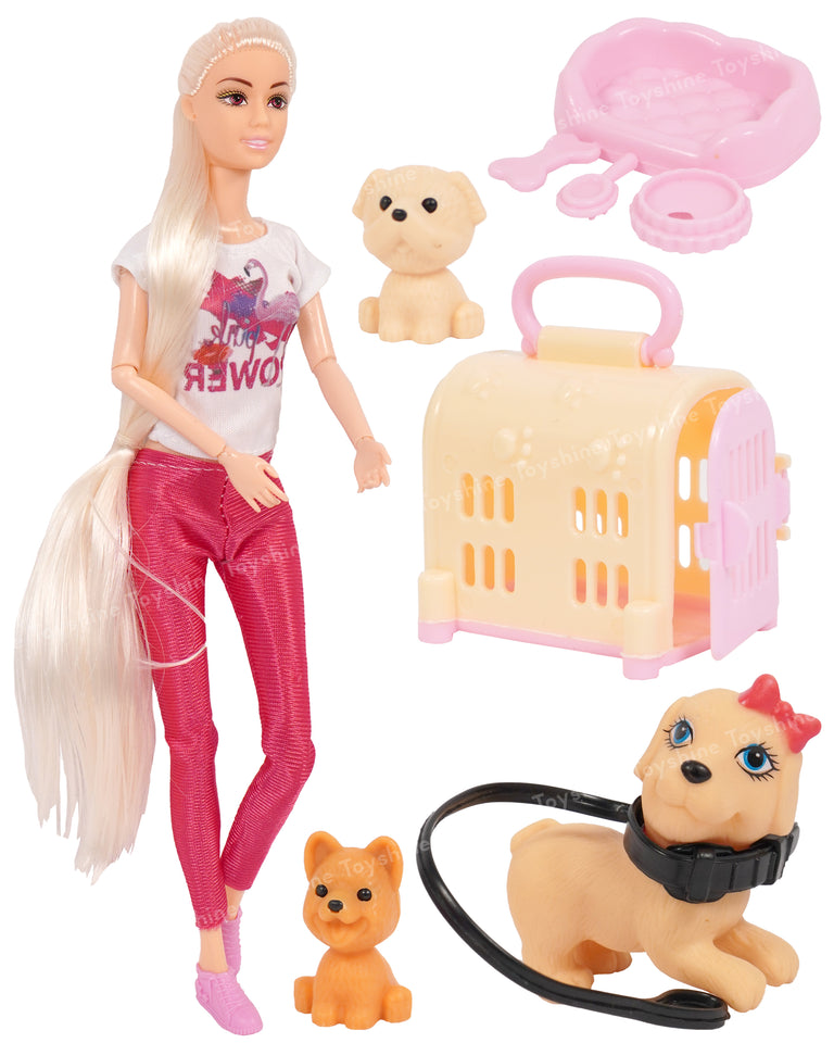 Toyshine Alia Doll with 2 Happy Pets Role Play Set for Age 3+ Fun Role Play Toy Set