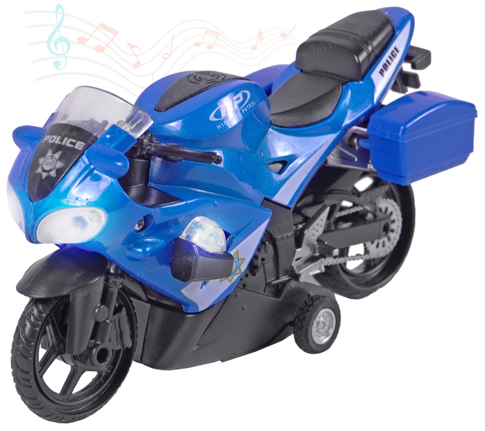 Toyshine 1:16 Scale Pull Back Alloy Simulation Police Superbike with Lights and Sound Toy Bike for Kids - Blue