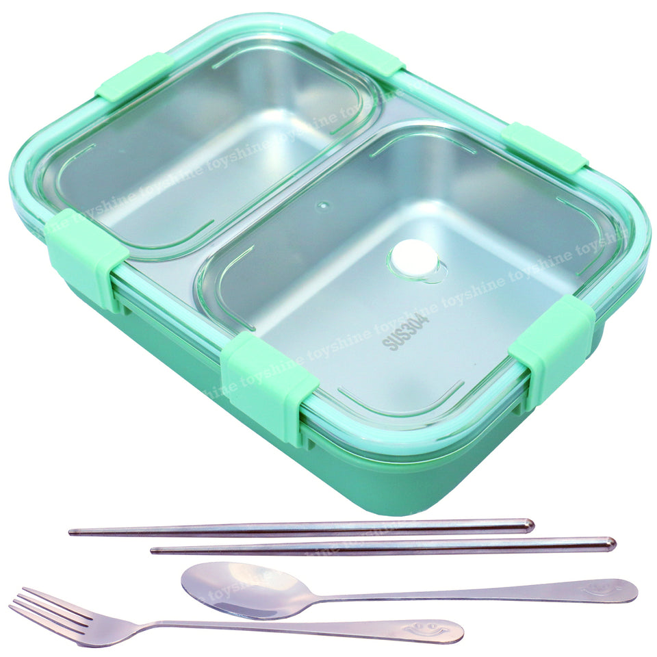 Toyshine Stainless Steel Bento Box for Kids Adults, 2 Compartments Sealed, Breathable Vent, Leak-proof Lunch Box, Keep Foods Separated Food Storage Container, Food-Safe Materials, 2 Compartments-Green