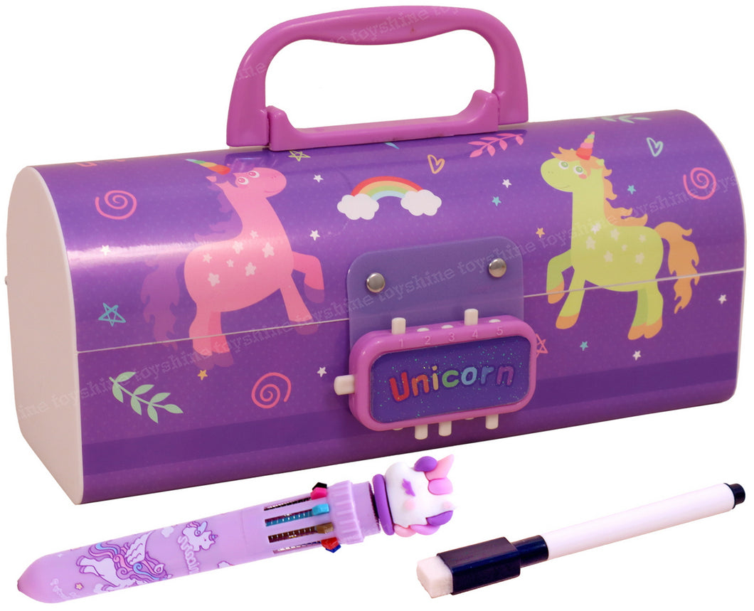 Toyshine Pencil Box with Code Lock Pen Case Large Capacity Multi-Layer Multi-Function Storage Bag Secret Compartment Pencil Box - Unicorn Purple