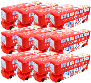Toyshine Combo Pack of 12 Double Decker London Bus Metal Pencil Box with Moving Tyres and Sharpner | Birthday Return Gift Party Favor for Kids - Red