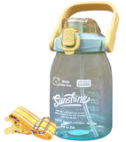 Toyshine 1000ml Tritan Leak-Proof BPA Free Large Capacity Anti Spill Big Belly Portable Handle and strap Water Bottle with Straws Ideal for Office Sports School Gym Yoga - Green Multi