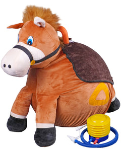 Toyshine Soft Stuffed Horse Shape Inflatable Ride-On Pony Hippity Hop Jumping Hopping Ball for Kids, Pump Included - Brown