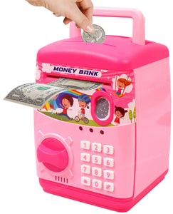 Toyshine Money Safe Kids with Finger Print Sensor Piggy Savings Bank with Electronic Lock, Pink