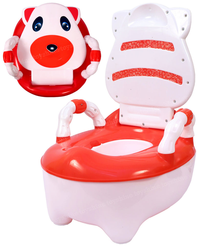 Toyshine 2 IN 1 Potty Training Seat with Removable Potty Bowl Toilet Seat for Toddler Boys Girls Kids with Handles, Indendent Seat | Anti-Splash Design, Puppy, Red