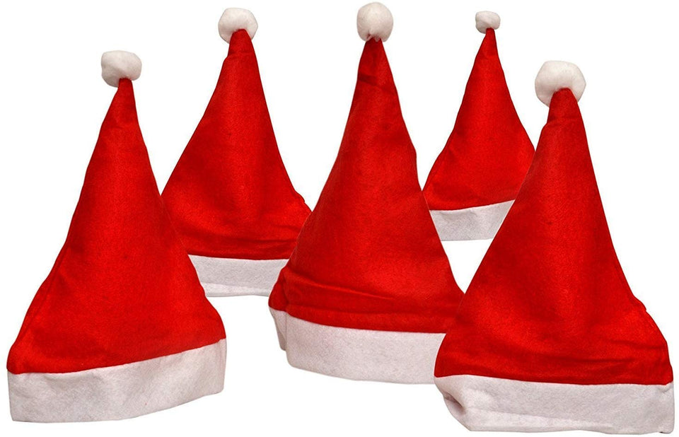 Toyshine 12 Pc Santa caps Red Hat Short Plush with White Cuffs Non-Woven Fabric Christmas Hat Santa Hat for Adults (red)