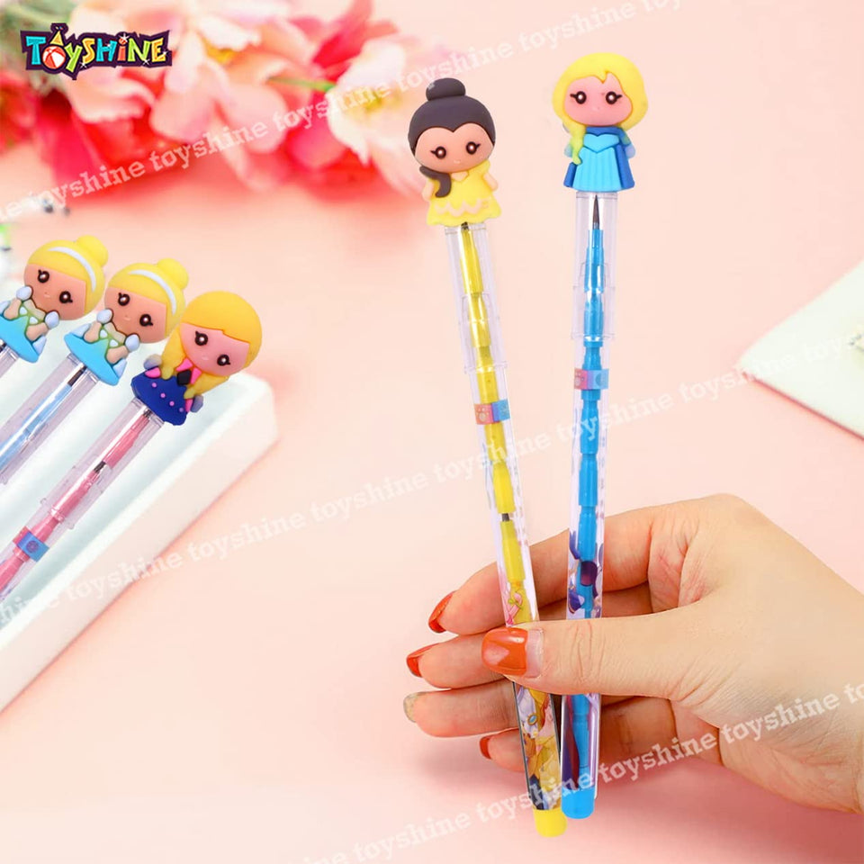 Toyshine Pack of 12 Dolls Colorful Pencils for Girls with Rubber Unicorn Tops, Multi-color, Party Favor, Bitthday Return Gifts