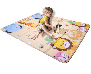 Toyshine 144cm x 176cm Baby Play Mat for Floor Extra Large Foam Play Mat for Baby Foldable Reversable Waterproof Gym Activity Crawling Mat Non Toxic - Animal Print