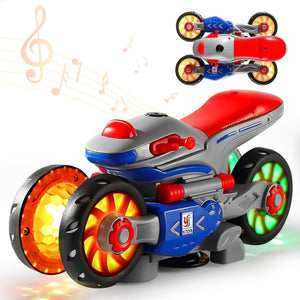 Toyshine Motorcycle Musical Toys for Toddler,Kids Transforming Toy 360° Spinning Stunt, Music LED Light Rechargeable Battery Car Toys Gift for Birthday Christmas for 3 4 5 6 7+ Boys Grils