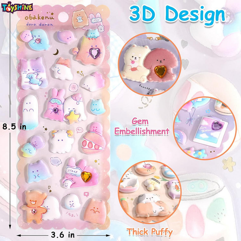 Toyshine 6 Sheets Kawaii Thick 3D Puffy Reusable Foam Sticker for Kids Scrapbooking Notebook Project Practicles Decoration and Fun Birthday Gift Party Supplies Reward - Multicolor