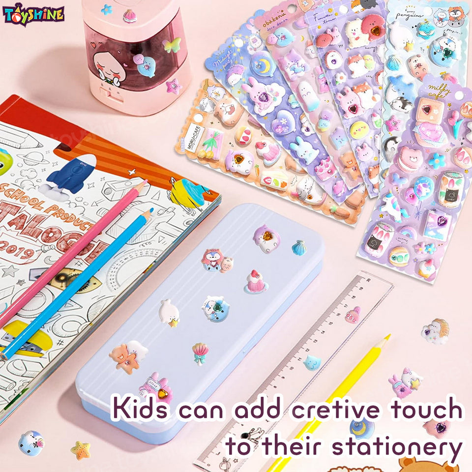 Toyshine 6 Sheets Kawaii Thick 3D Puffy Reusable Foam Sticker for Kids Scrapbooking Notebook Project Practicles Decoration and Fun Birthday Gift Party Supplies Reward - Multicolor