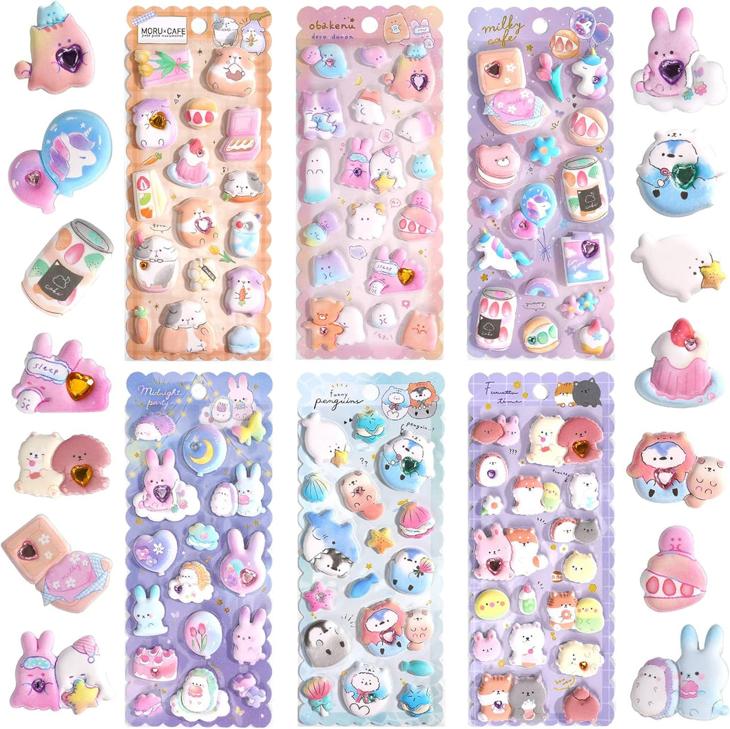 Toyshine 6 Sheets Kawaii Thick 3D Puffy Reusable Foam Sticker for Kids Scrapbooking Notebook Project Practicles Decoration and Fun Birthday Gift Party Supplies Reward - Multicolor