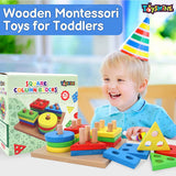 Toyshine Wooden Shapes Square Column Blocks Sorting & Stacking Toys for Kids Toddlers for 1 2 3 Year Old - Multi Color (TS-2022)