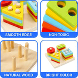 Toyshine Wooden Shapes Square Column Blocks Sorting & Stacking Toys for Kids Toddlers for 1 2 3 Year Old - Multi Color (TS-2022)