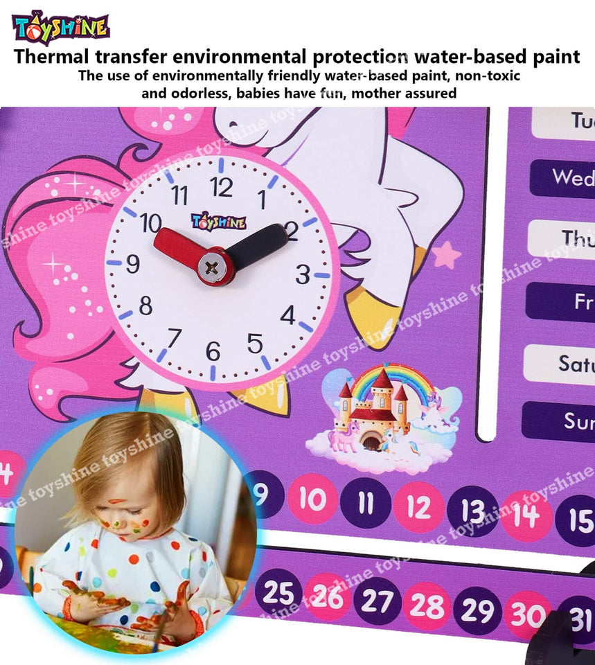 Toyshine Unicorn Wooden 7 in 1 Activity Clock