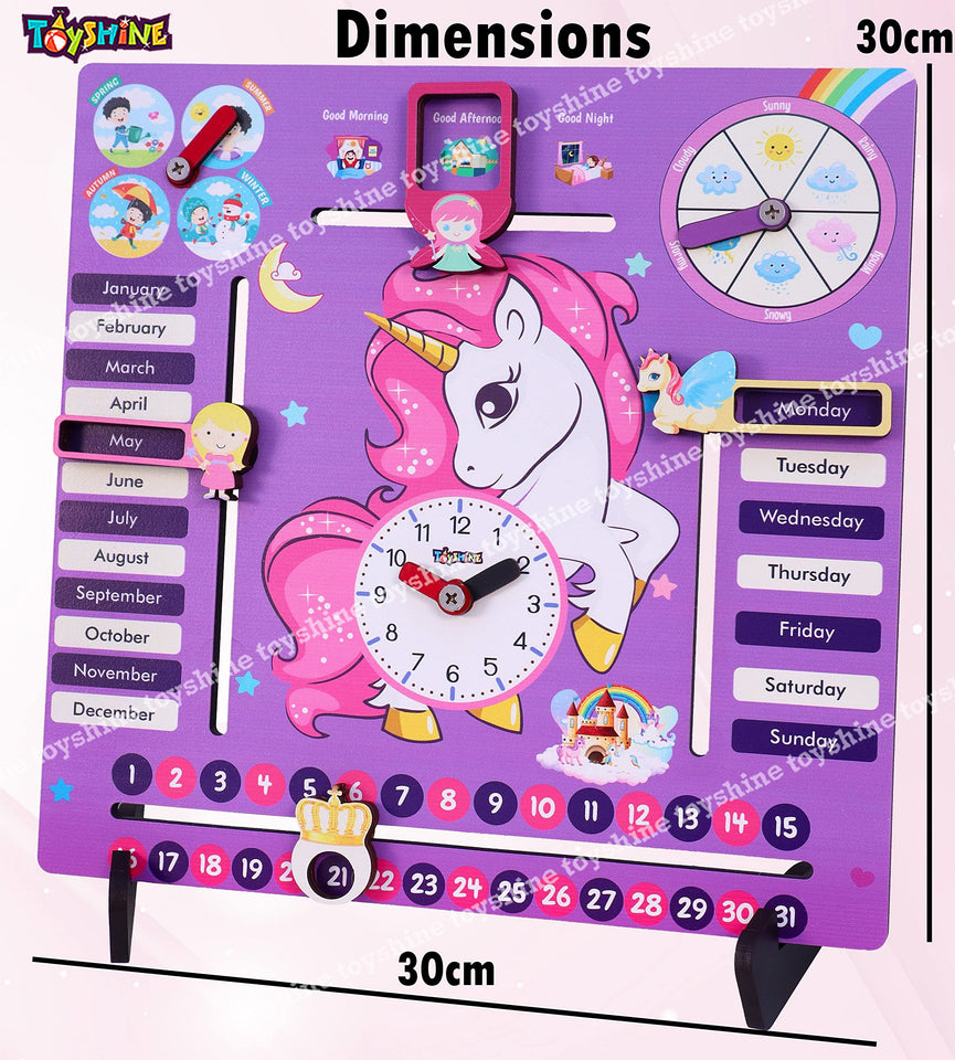 Toyshine Unicorn Wooden 7 in 1 Activity Clock