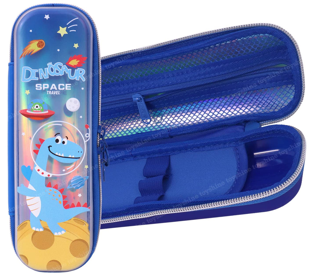 Toyshine Easy Carry Slim Ultra Strong Pencil Case with Multiple Compartments, Kids School Supply Organizer Students Stationery Box Boys Girls Pen Pouch- Dino Blue