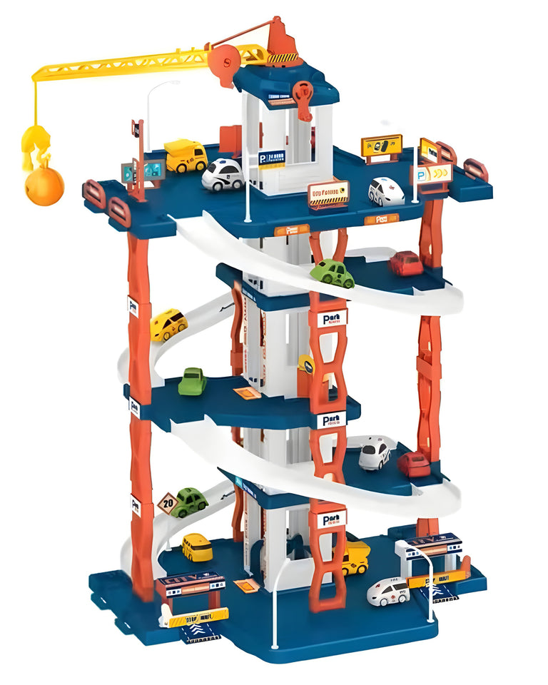 Toyshine 56cm DIY Multi Story City Parking Ramp Track Toy with Hand Control Crane, Garage Toy | Parent Child Interactive Puzzle Toy with 3 Mini Cars for Kids 3+Yrs