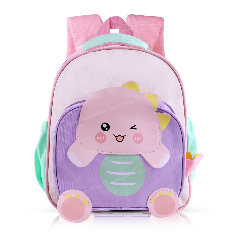 Toyshine 11" Cute Dino Theme Kindergarten Backpack for Kids Girls Boys Toddler Backpack Preschool Nursery Travel Bag Picnic Bag, Mini Size - Purple