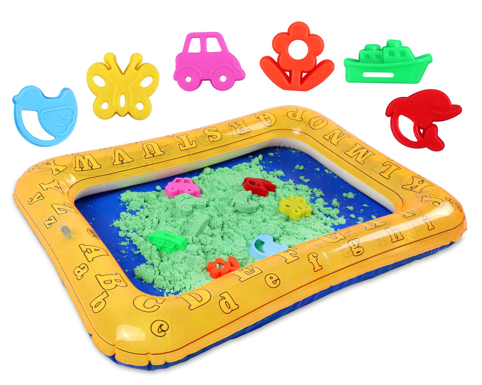 Toyshine Fantasy Activity Playset 500 Grams Sand with Inflatable Tray & 6 Moulds | Smooth Non Sticky Kinetic Sand Set for Kids 5+ Years