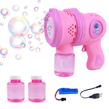 Toyshine 12 Holes Powerful Automatic Rechargeable Bubble Gun Machine with 2 Refil Bottles Bubble Blaster for Adults Kids Birthday Return Gift - Pink