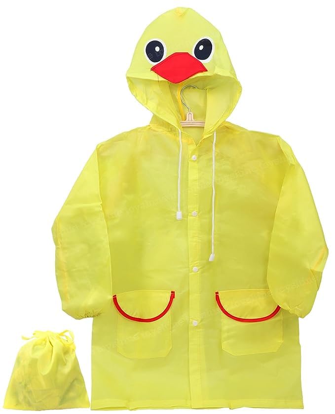 Toyshine Cartoon Duck Raincoat for Girls Boys Waterproof Raincoat Toddler Rainwear for Children Kids 3-6 years old -Yellow-New