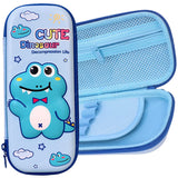 Toyshine Dino Hardtop Pencil Case with Multiple Compartments - Kids School Supply Organizer Students Stationery Box - Girls Pen Pouch- Light Blue