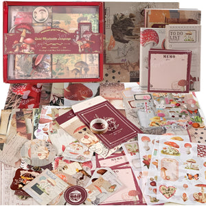 Toyshine Scrapbooking Vintage Collection Mushroom Chronology Gift Box Set of 125pcs Aesthetic Journaling Kit, Scrapbook Kit with Stickers, Washi Tapes, Art Craft Gift for Kids Boys Girls Teens - Red