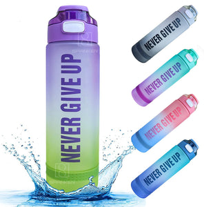Spanker Never Give Up Motivational Leakproof Water 30 Oz (900 ML), Time Marker, BPA Free Fitness Sports Water Bottle, (PURPLE GREEN) SSTP