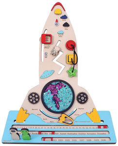 Toyshine Wooden Space Rocket Launch Busy Board, 10 Busy Activities, Montessori Gifts Toys for Toddlers Boys & Girls 2 3 4 5 Year Old Preschool Basic Skills Learning- GET Ready to Launch Your Rocket
