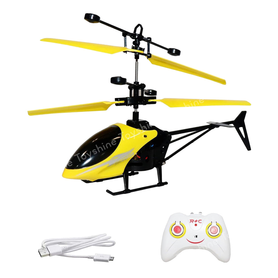 Toyshine Remote Control 2 channel Helicopter with inbuilt Hand Sensor along with USB Charging Tornado Infrared Induction 3D Lights Toy for kids 8+ Years (Yellow)