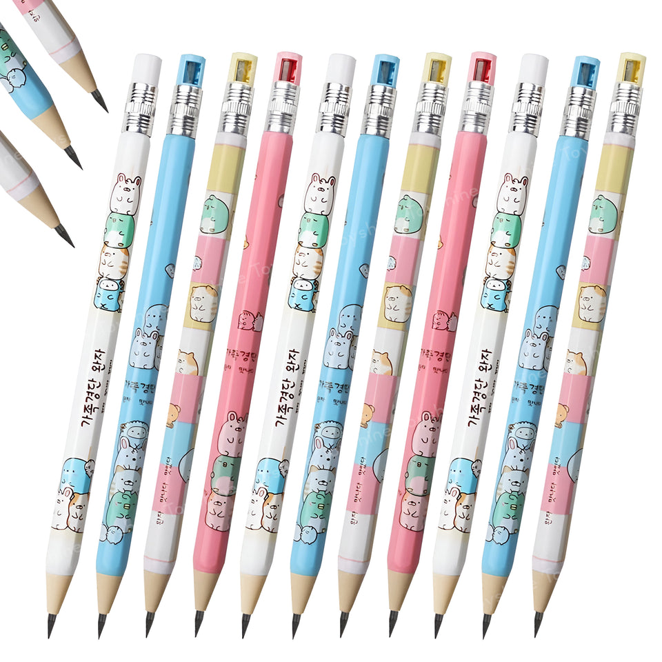 Toyshine 12Pc Cartoon Print Mechanical Pencils 2.0mm with inbuilt sharpener | School & Office Supplies Perfect for Artists Writers Students Return Gift