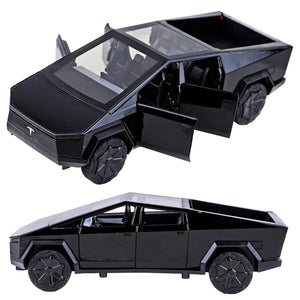 Toyshine1:24 Scale Die Cast Musical Cybartruck Pick-Up Truck with a Motorcycle Along with Pull Back Function Opening Doors and Back Feature for Kids Boy Girl 3+ (Black)