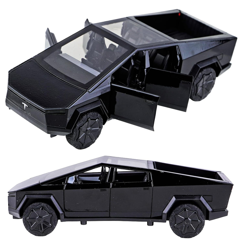 Toyshine1:24 Scale Die Cast Musical Cybartruck Pick-Up Truck with a Motorcycle Along with Pull Back Function Opening Doors and Back Feature for Kids Boy Girl 3+ (Black)