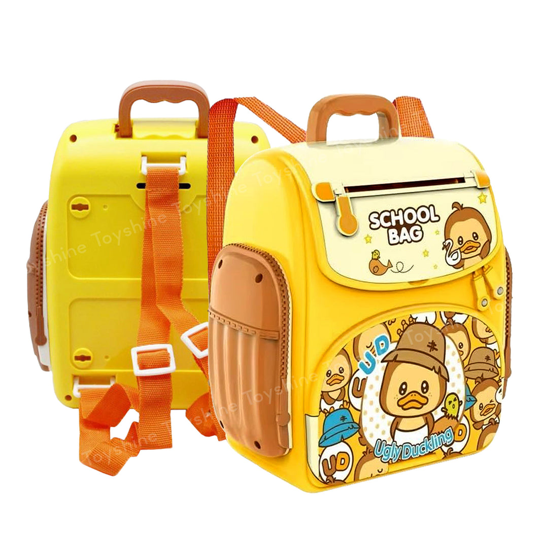 Toyshine School Bag Design Musical Finger Print Sensor Money Safe Piggy Bank ATM for Kids with Password Operation | Money Saving Box Birthday Gift for Boys Girls 3+, Yellow
