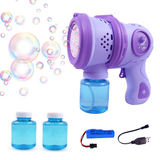 Toyshine 12 Holes Powerful Automatic Rechargeable Bubble Gun Machine with 2 Refil Bottles Bubble Blaster for Adults Kids Birthday Return Gift - Purple