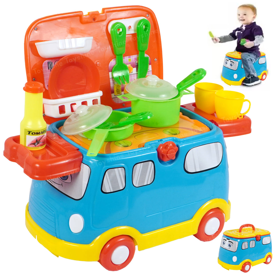 Toyshine 2 in 1 Master Chef Cum Mini Bus Vehicle Play Food Toy Set with Sound for Age 3 +