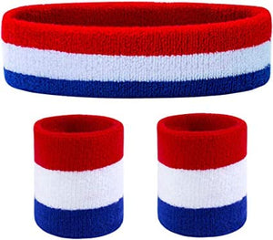 Toyshine 3 Pieces Sweatbands Set, Includes Sports Headband and Wrist Sweatbands Striped Sweat Band for Athletic Men and Women SSTP