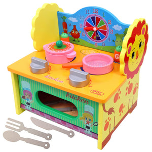Toyshine Lion Shape Pretend Play Wooden Baby Kitchen Set Toy and Accessories for Boys Girls