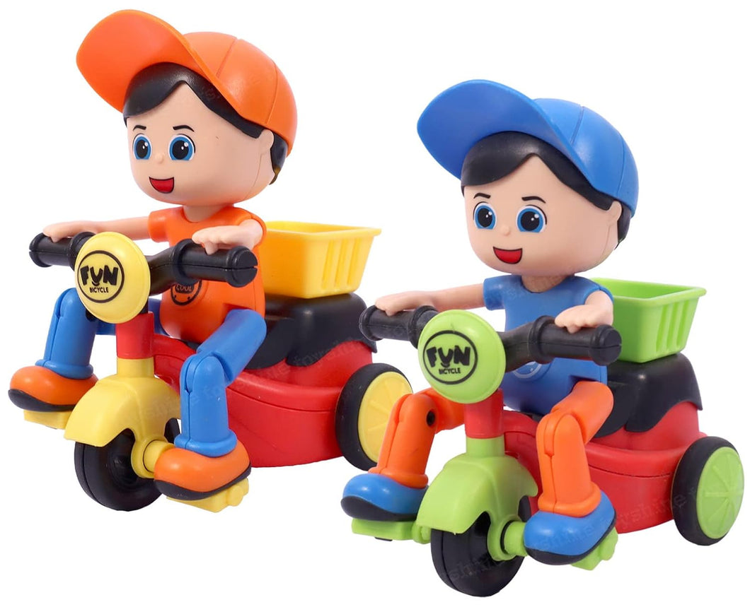 Toyshine Pack of 2 Push and Go Boy Play Set Friction Powered Toys - Cycle boy