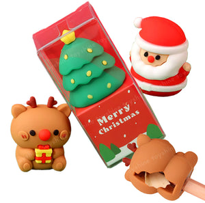 Toyshine Christmas Theme 4 PCS Kawaii Pencil Sharpeners Manual, Handheld Pencil Sharpener for Kids, Office, Home, School Supplies