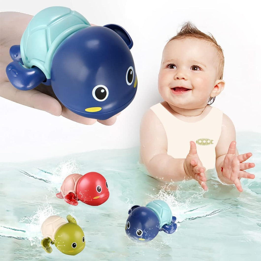 Toyshine 4 Pack Cute Swimming Turtle Bath Toys for Toddlers 1-2, Floating Wind Up Toys for 1 Year Old Boy Girl, New Born Baby Bathtub Water Toys, Preschool Toddler Pool Toys