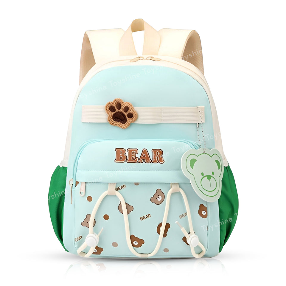Toyshine 11" Cute Teddy Theme Kindergarten Backpack for Kids Girls Boys Toddler Backpack Preschool Nursery Travel Bag Picnic Bag, Mini Size - Green