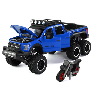 Toyshine 1:28 Scale Die Cast Pickup Truck F150 Raptor Vehicle Toy Car with Music and Lights Along with Pull Back Function, Opening Doors and Back Feature for Kids Boy Girl 3+, Blue